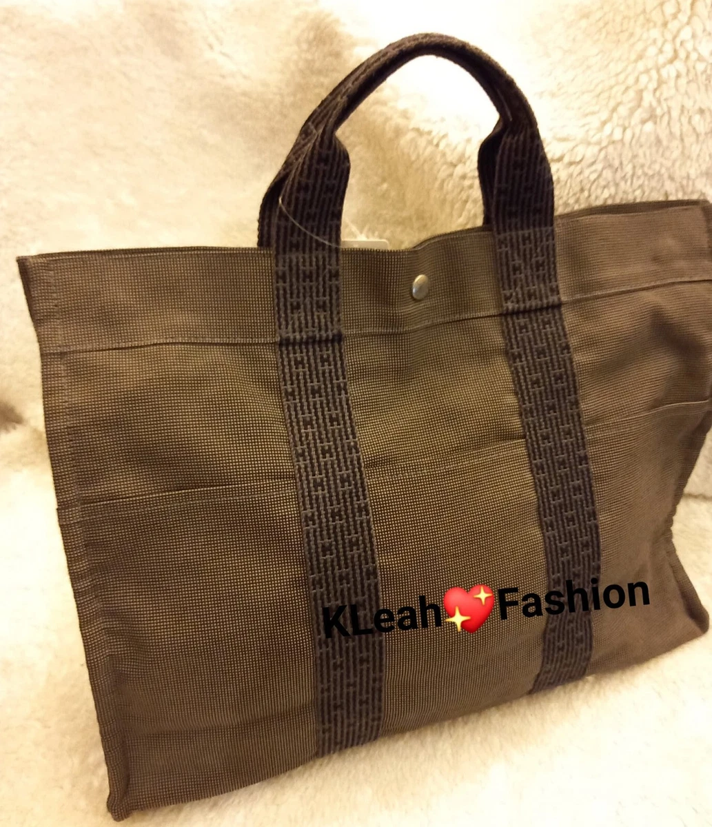 100 Hermes Grey Canvas Fabric Herline Laptop Office HandBag Unisex Pre loved