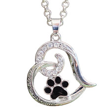 Pet Memorial Pendant Always In My Heart Paw Cat Dog Necklace CZ Enamel Jewellery
