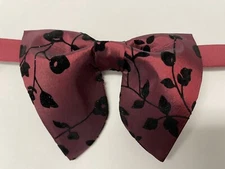 Oversized  Burgundy Black Floral Velvet Bow tie Vintage style 70`s Wedding Prom