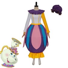 Tea Potts Cosplay Mrs Potts Long Sleeves Dress Beauty and The Beast Costume Hat