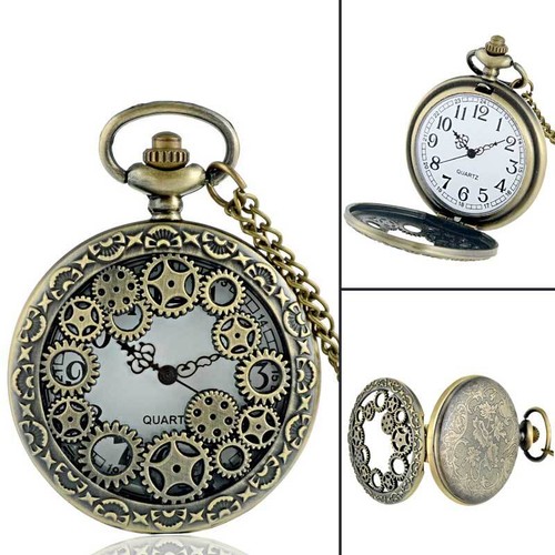 Orologio da tasca Steampunk quarzo vintage design antico collana ciondolo regalo retrò - Foto 57 di 98