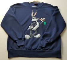 Vintage Bugs Bunny Sweatshirt Adult Large L Blue Elmer Fudd Looney Tunes 90s Top