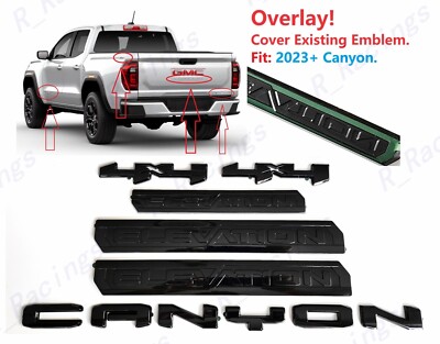 OVERLAY Gloss Black Door Rear Elevation Canyon Bed 4x4 Emblem 2023+ GMC Canyon