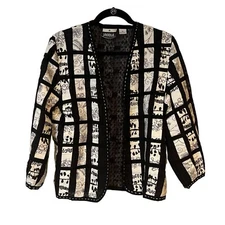 Yak Magik Open Blazer Jacket Womens Medium Black Lace Block VINTAGE Napal