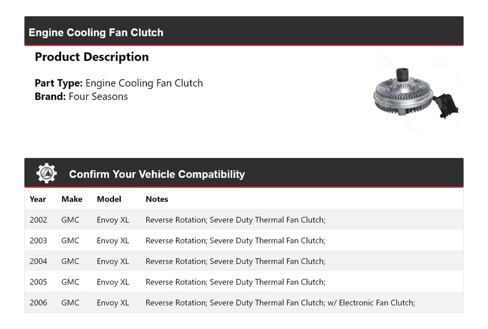 Embrague ventilador refrigeración motor GMC Envoy XL 2002-2006 4 estaciones 2003 2004 2005 Foto 2 de 4