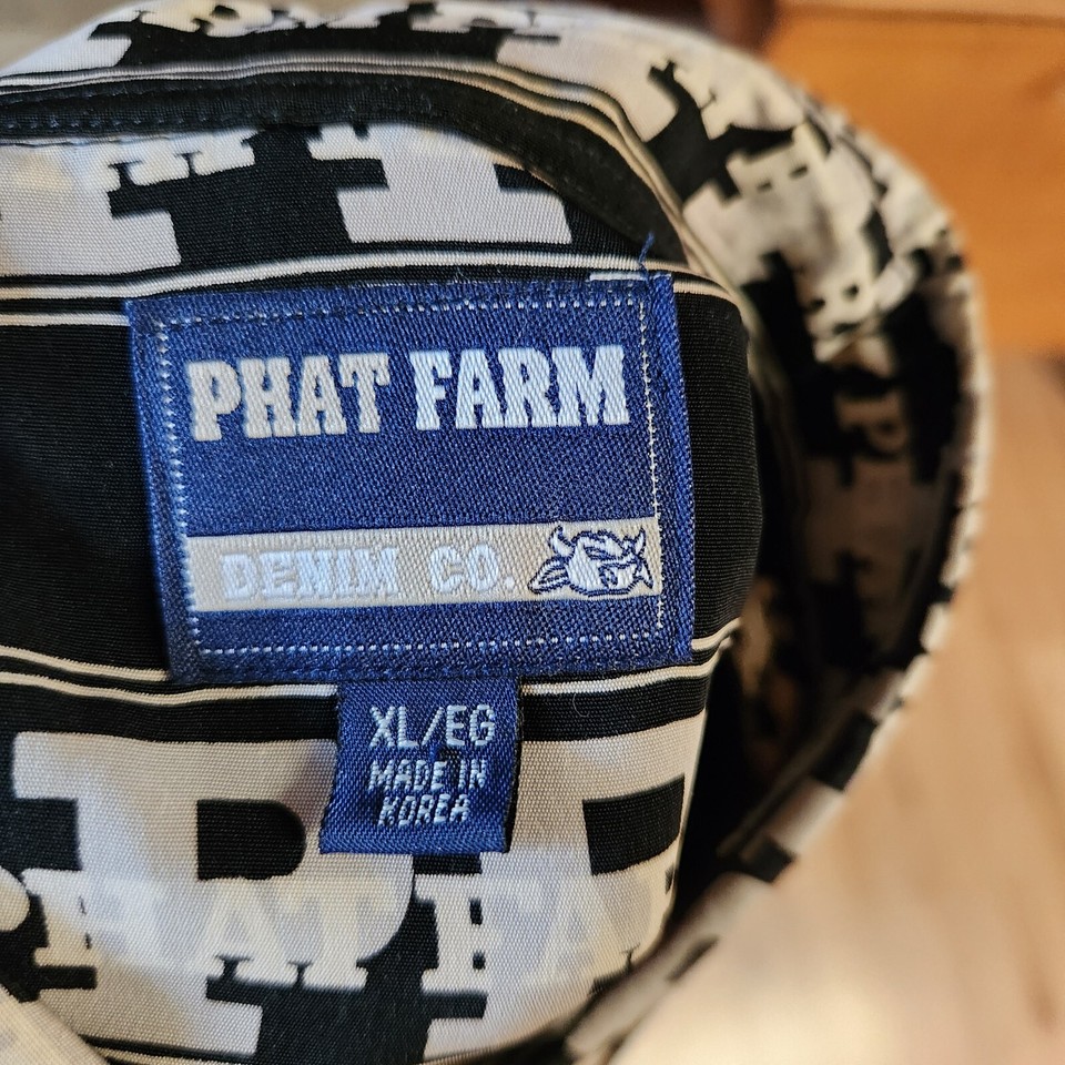 Phat Farm Denim Co. size XL Polyester Black/White Button Front Pocket