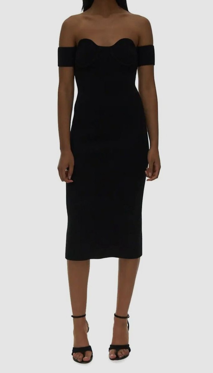 helmut lang off shoulder dress $451 Helmut Lang Women's Black Contour Rib-Knit Off-The-Shoulder Dress Size  L