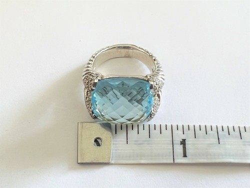 David Yurman Blue Topaz Diamond Willow Cocktail Ring Size 7 - Picture 10 of 10