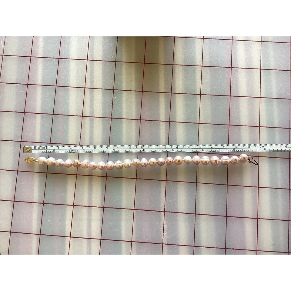 14kt Gold Rose Freshwater Pearl Bracelet 7mm Elegant Jewelry - Image 3 of 4