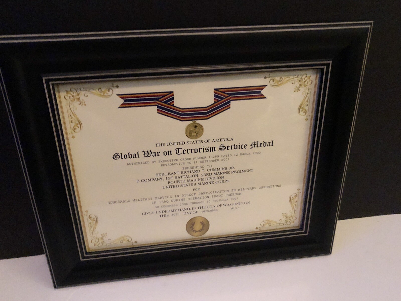 Gotw Ribbon GWOT SERVICE MEDAL COMMEMORATIVE CERTIFICATE w/Free Printing | eBay