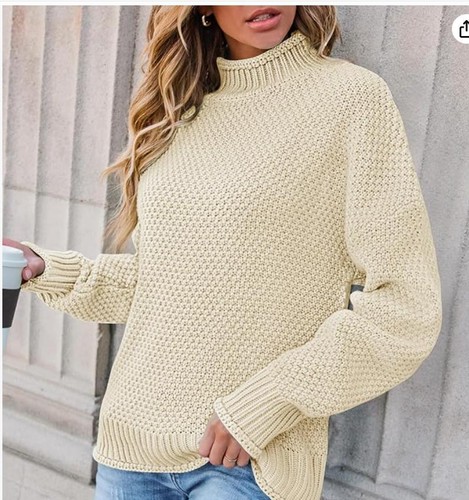 Turtleneck Batwing Sleeve Oversized Chunky Knitted Pullover Sweater SIZE LARGE - Picture 3 of 6