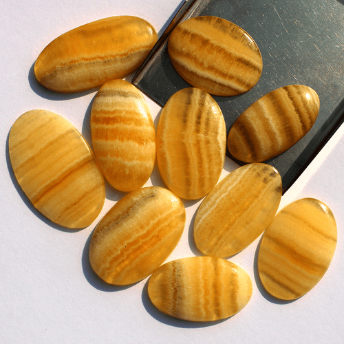 10 Pcs Namibian Natural Yellow Calcite 28.7mm-37mm Oval Cabochon Loose Gemstones - Picture 7 of 12
