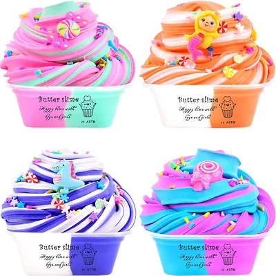 Neues Butter Slime Set - 4 Pack Fluffy Butter Schleim, DIY Slime Kit Für Kinder