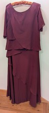 Mother-of-the-Bride Long Chiffon Dress w/Ruffles Burgundy Sz 12 Lace-Up Back NEW