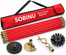 30ft Drain Rod Set Kit Plunger Worm Scraper Cleaning Rods Rodding Carry Bag