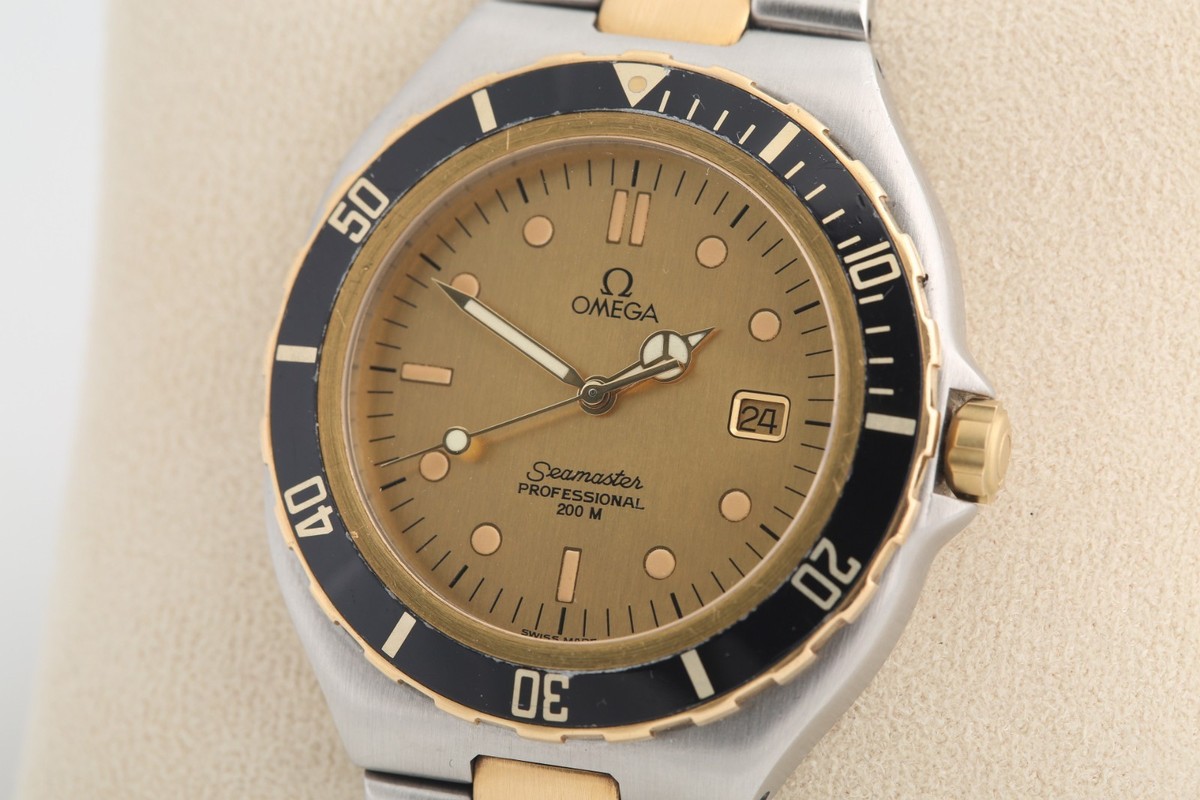 Omega Seamaster 200m Pre Bond 18K Gold Bezel Large Size Quartz Ref 
