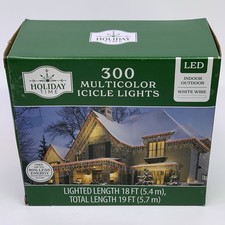 Holiday Time 300 Multicolor LED Icicle Lights with White Wire 19 Feet Total New