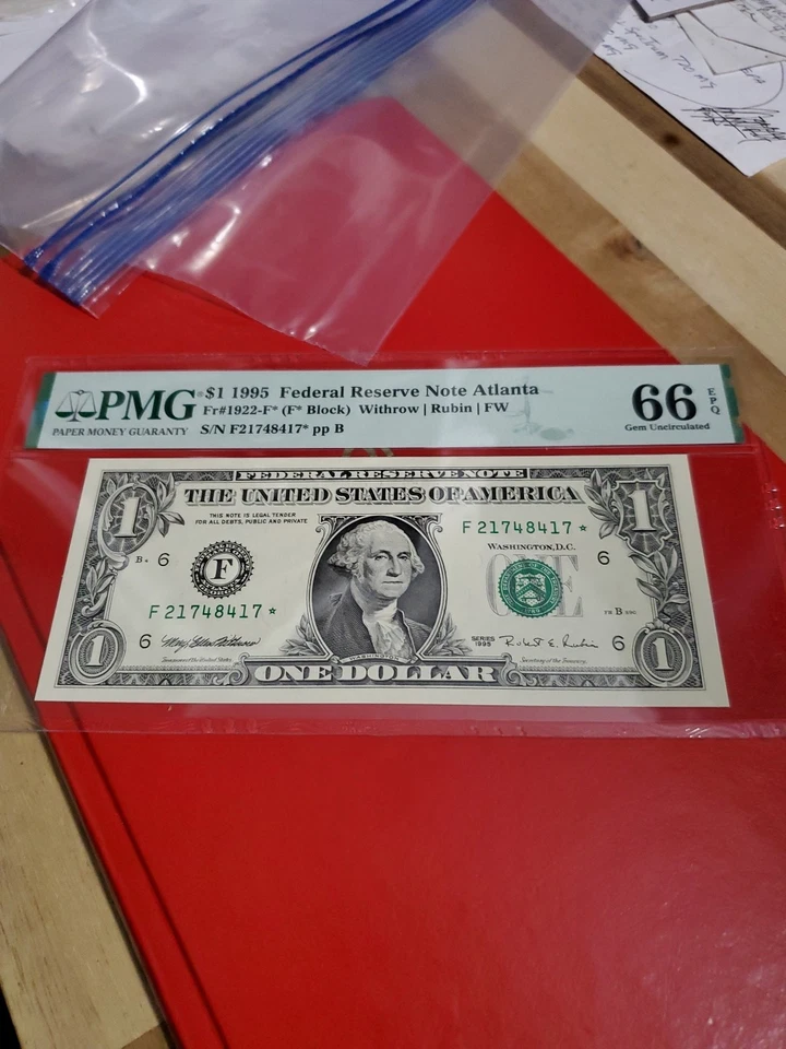 1995 Series Atlanta Federal Reserve Star Note EPQ66. Gem One Dollar Bill Sealed - Image 2 of 4