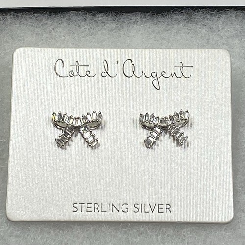 Cote d’ Argent Sterling Silver Cubic Zirconia Bow Shape Stud Earrings NEW - Picture 1 of 5