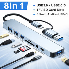 8-in-1 USB-C Hub Type-C to USB 3.0/2.0, SD/TF Card Reader, 3.5mm Audio