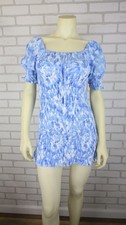Faithfull The Brand Magnolia Mini Dress Womens 4 S Blue Dye Smocked Bodycon