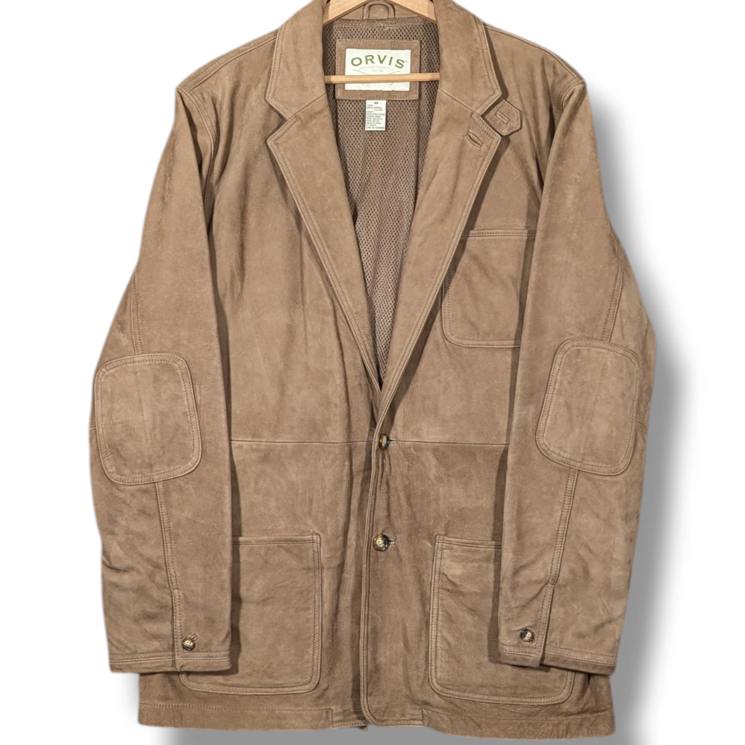 Orvis Suede Jacket Mens Size 44 Brown Tan 100% Leather Bandera Blaze Chore Coat