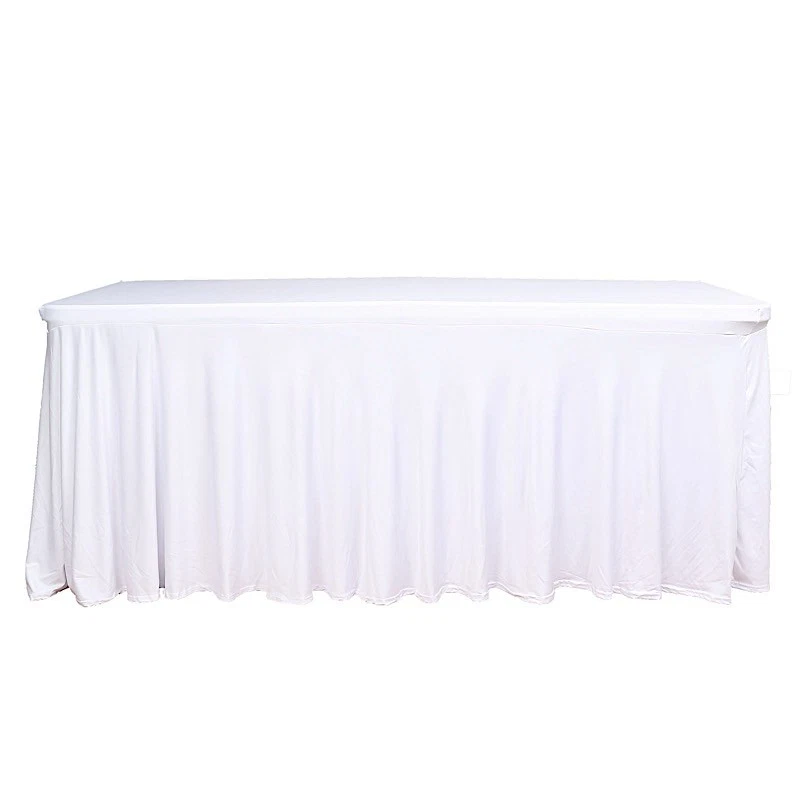 6 ft WHITE Wavy Rectangular Fitted Tablecloth Premium Spandex TABLE COVER Party - Image 2 of 4