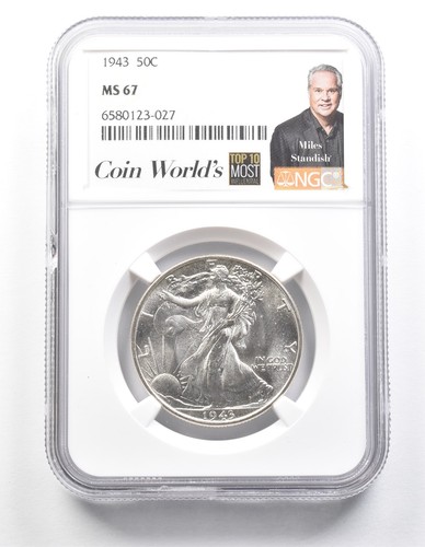 1943 Walking Liberty Half Dollar Miles Standish MS67 NGC a1374