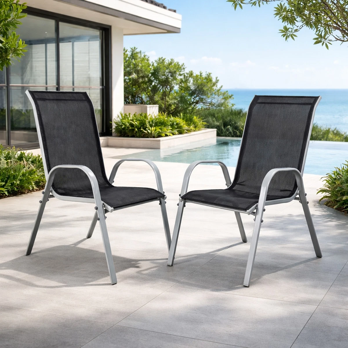 2 uds. Silla apilable silla apilable de metal - textiles color plata - negro