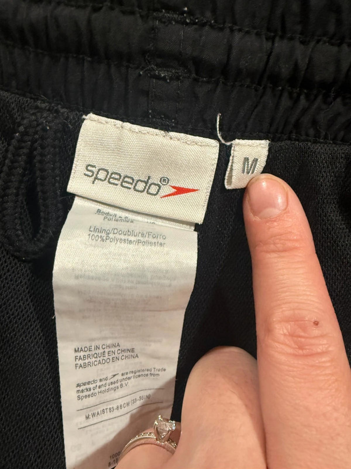 Speedo size medium black swim shorts drawstring lined swimwear pool beach image 2