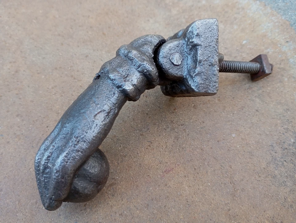 Gorgeous Ball in Hand Door Knocker Iron Antique Hardware Hand of Fatima - Image 2 of 4