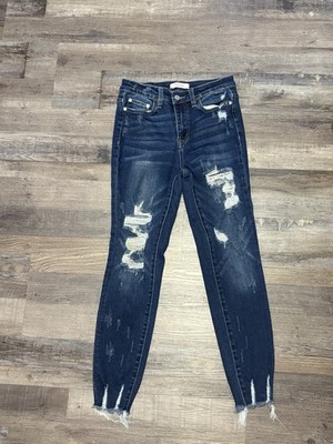 Zenana Women s Dark Wash Distressed Skinny Jeans Blue Stretch 5-Pocket, 3