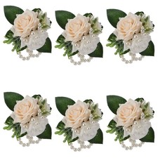 Meldel Wrist Corsage for Wedding White and Champagne Rose, Set of 6, Wrist Co...
