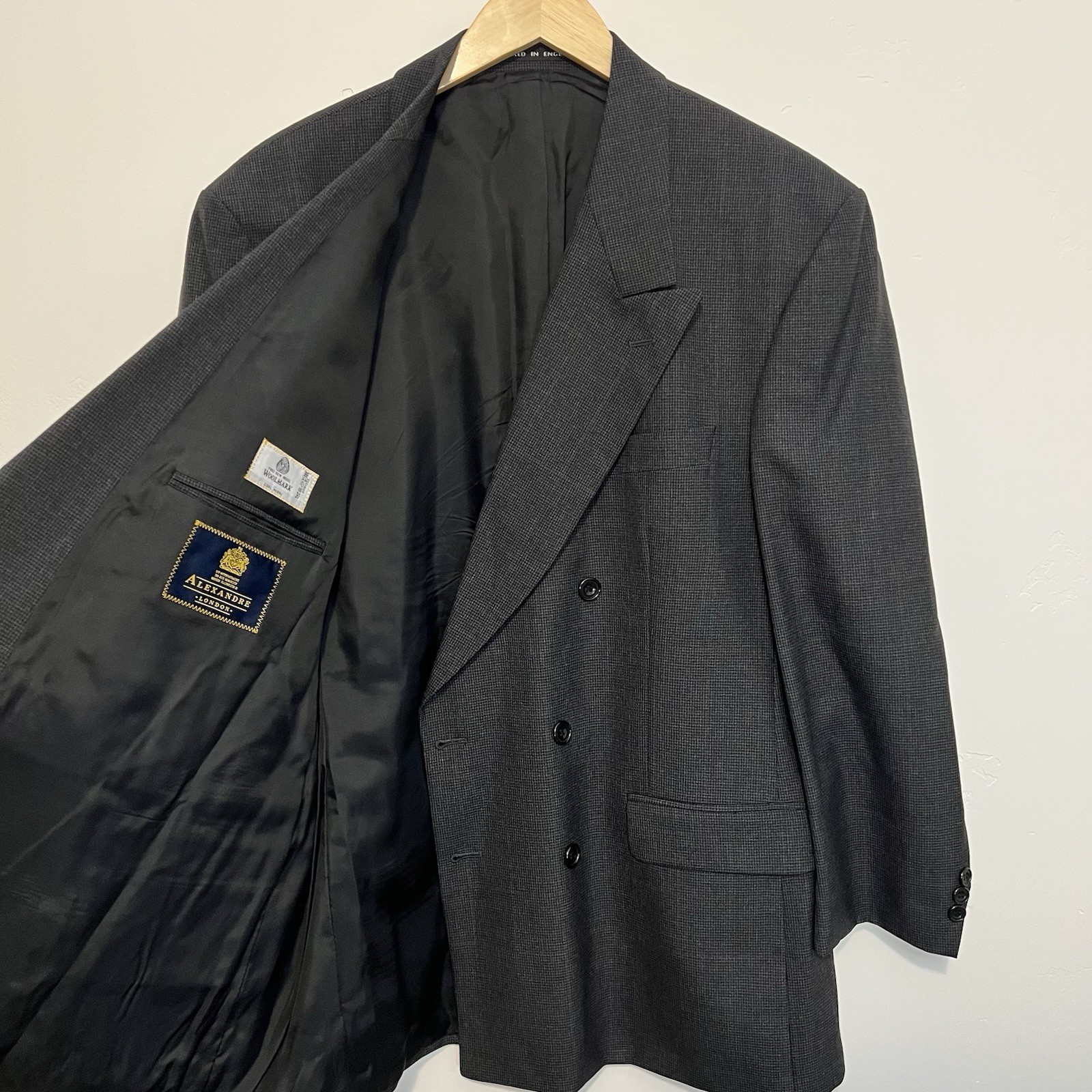 Vintage Men’s Double Breasted Suit Jacket Alexandre London Savile Row Size 44R image 9