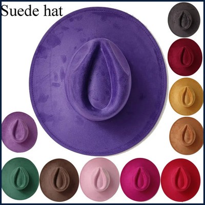 Suede Top Hat 9.5cm Wide Brim Fedora Hat Men Women Autumn Winter Felt Jazz Hats