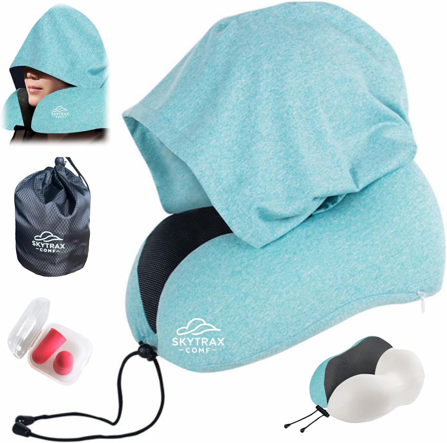 Extra Large Hooded Travel Pillow for Airplane Comfort and Privacy on Long Flights-image