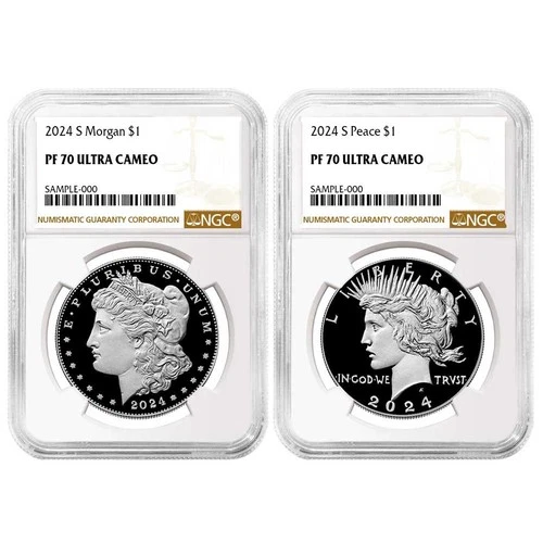 2024-S $1 Proof Morgan and Peace Silver Dollar 2pc Set NGC PF70UC Brown Label