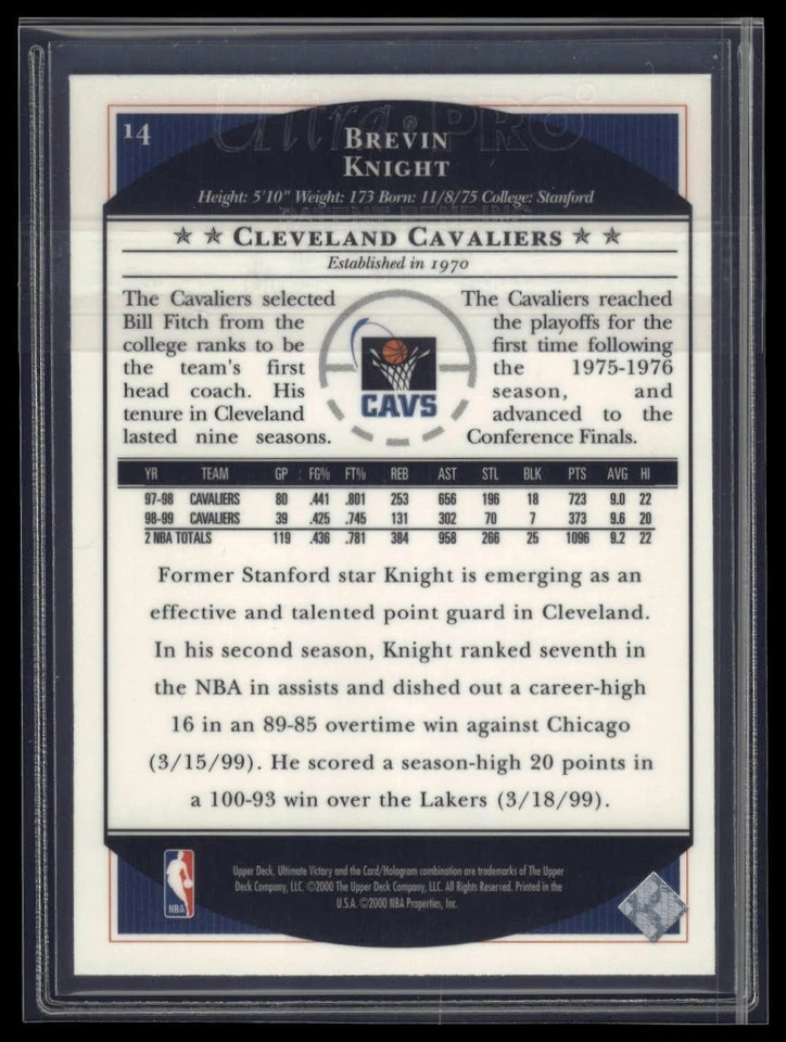 1999-00 Upper Deck Ultimate Victory #14 Brevin Knight Foto 2 de 2