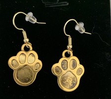 dog paw print earrings - gold - Dangle - - Handmade