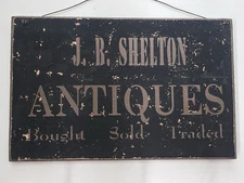 Primitive Country Farmhouse Wood J B Shelton Antiques Sign 18” x 11 1/2” SALE