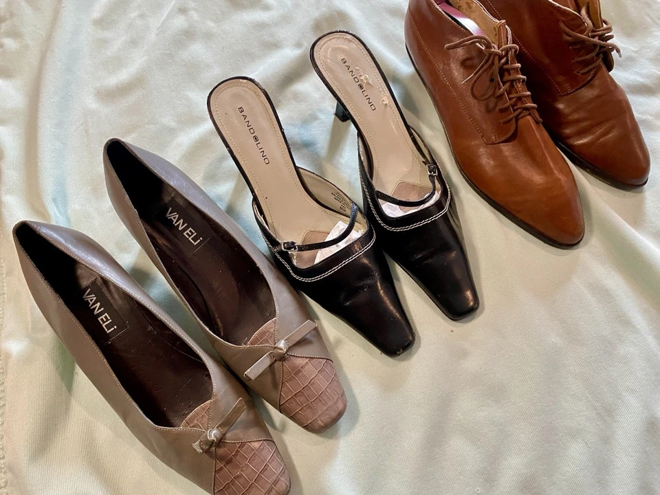 Vintage shoe lot 3 heel Lace Leather Unique VAN ELi NICKELS BANDOLINO - Image 2 of 4