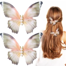 2 Pcs Non-Slip Strong Hold Fairy Hair Clips, Double Mesh Moving Green Butterfly 