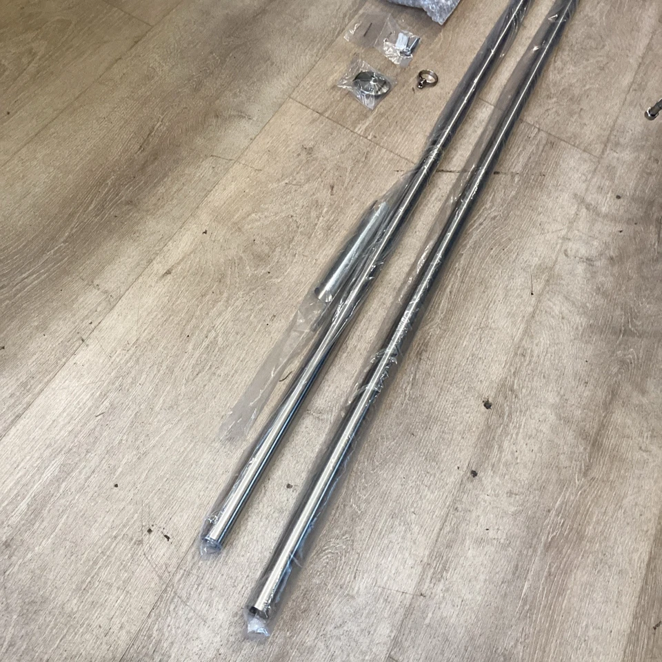 Signature Hardware 48” x 60” varilla de ducha de esquina/soporte de techo níquel cepillado Foto 4 de 4