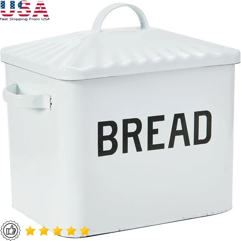 Vintage Metal Bread Box Two-Tone Enameled Storage Kitchen Counter Rustic Decor