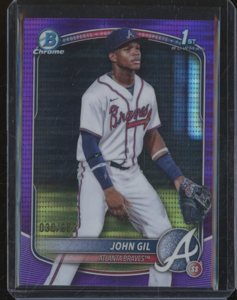 2025 Bowman Chrome JOHN GIL RC 1st Purple Pulsar Refractor /250 Braves JA363