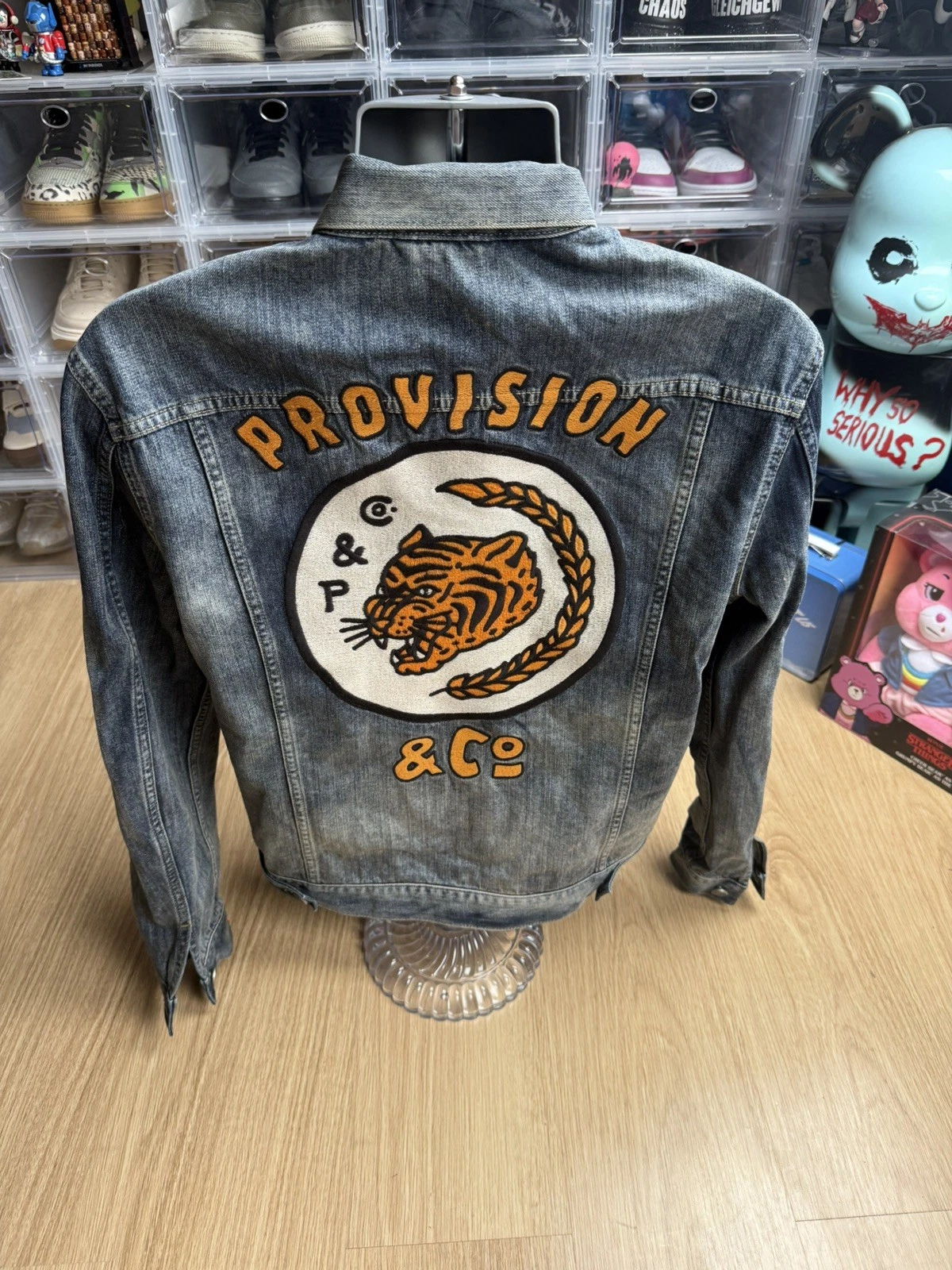 P & Co 5 Years Provision Wild Tiger Print Denim Jacket Size Large / XL