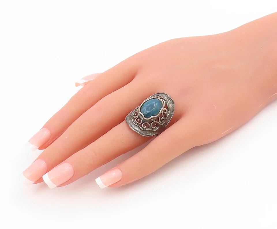 Anillo vintage de plata de ley 925 o piedras preciosas cabujón PAZ ISRAELÍES talla 8 RG34486 Foto 3 de 4