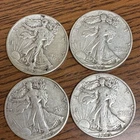 LOT OF 4 1945 D 50C Walking Liberty Half Dollar 90% SILVER