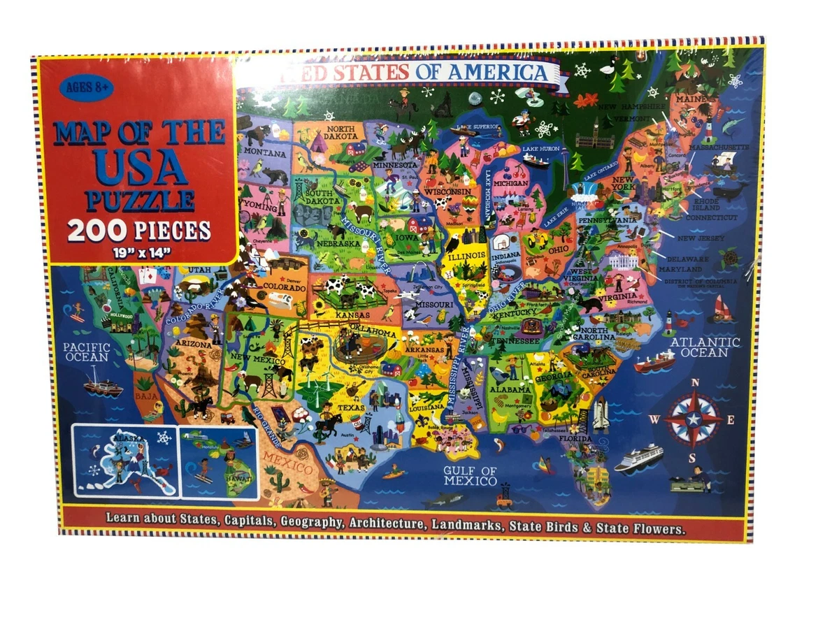 Map Of The USA Puzzle 200 Pieces. 19 Inches x 14 Inches