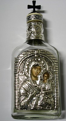 Weihwasser Flasche für 200ml Silber Ikone Madonna Maria Holy Water bottle Silver